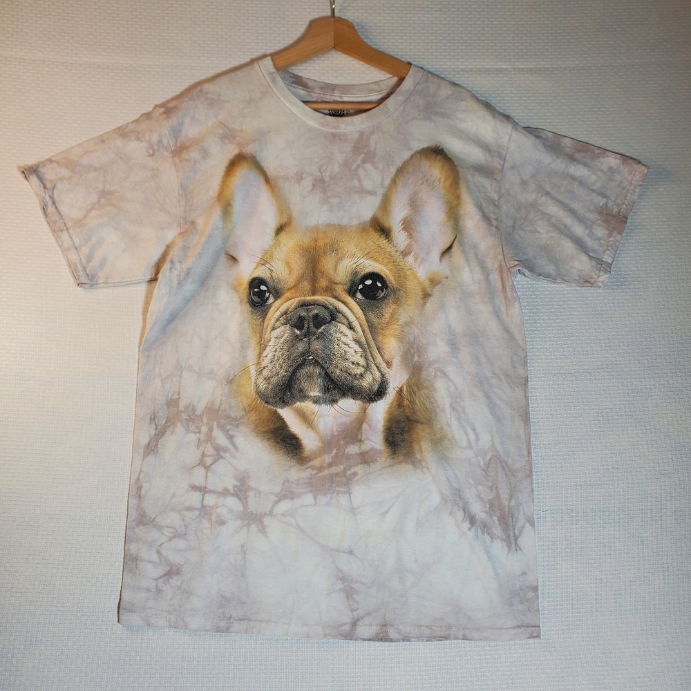 The Mountain French Bulldog Graphic Tie Dye T-Shirt Mens Large Grey Tan Frenchie